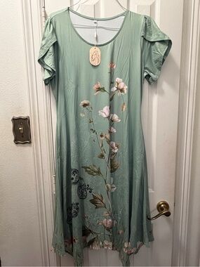 Sage Green Floral Scoop Neck Women's Dress